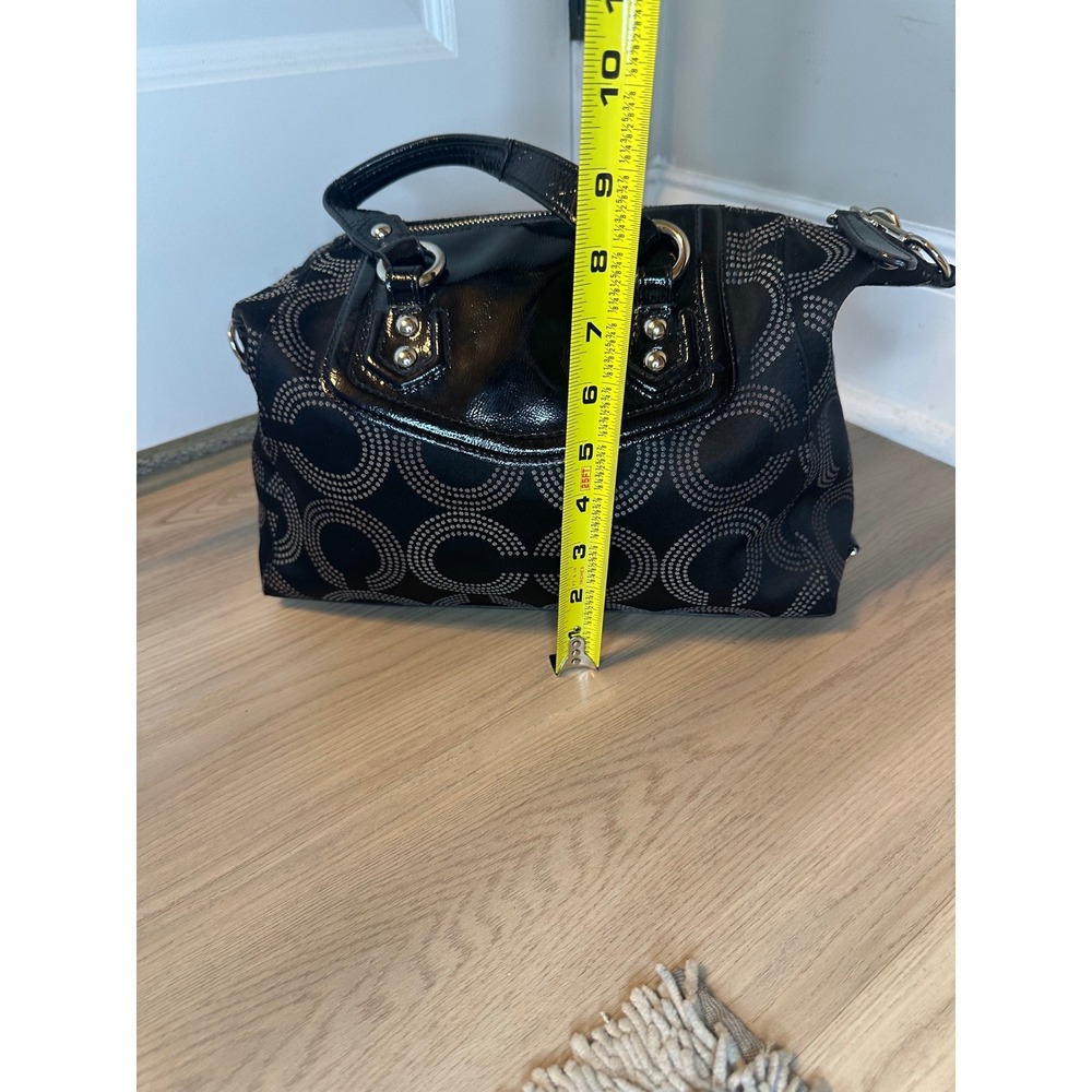 Coach Black Op Art Dotted C Jacquard Patent Leather Satchel Handbag - Picture 7 of 10